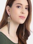 Buy YouBella Brown Silver-Toned Artificial Stone Studded Geometric Tasselled Drop Earrings - Purplle