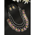 Buy YouBella Oxidised Silver-Toned Pink & Yellow Stone Studded Jewellery Set - Purplle