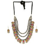 Buy YouBella Oxidised Silver-Toned Pink & Yellow Stone Studded Jewellery Set - Purplle
