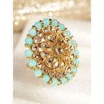 Buy YouBella Women Turquoise Blue Gold-Plated Stone-Studded Floral Adjustable Ring - Purplle