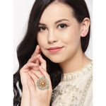 Buy YouBella Women Turquoise Blue Gold-Plated Stone-Studded Floral Adjustable Ring - Purplle