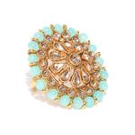 Buy YouBella Women Turquoise Blue Gold-Plated Stone-Studded Floral Adjustable Ring - Purplle