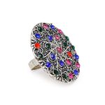 Buy YouBella Silver-Plated Blue Orange Stone-Studded Afgan Adjustable Finger Ring - Purplle