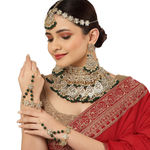 Buy Karatcart Gold-Plated Green Beads Studded Handcrafted Kundan Bridal Jewellery Set - Purplle