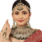 Buy Karatcart Gold-Plated Green Beads Studded Handcrafted Kundan Bridal Jewellery Set - Purplle