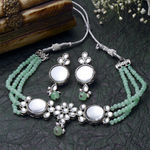 Buy Karatcart Oxidised Silver Light Green Multistrand Embellished Choker Necklace Setfor Women - Purplle