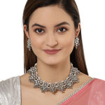Buy Karatcart Oxidised Silver Tone Silver Ball Studded Kundan Choker Necklace Setfor Women - Purplle