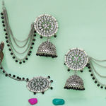 Buy Karatcart Oxidised Silver Black Crystal Studded Kundan Jhumki Earrings with Maangtikka - Purplle