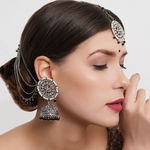 Buy Karatcart Oxidised Silver Black Crystal Studded Kundan Jhumki Earrings with Maangtikka - Purplle