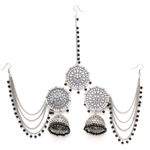 Buy Karatcart Oxidised Silver Black Crystal Studded Kundan Jhumki Earrings with Maangtikka - Purplle