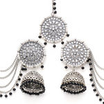 Buy Karatcart Oxidised Silver Black Crystal Studded Kundan Jhumki Earrings with Maangtikka - Purplle
