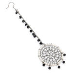 Buy Karatcart Oxidised Silver Black Crystal Studded Kundan Jhumki Earrings with Maangtikka - Purplle