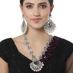 Buy Karatcart Oxidised Silver Black Peacock Shape Kundan Rani Haar Necklace Set for Women - Purplle