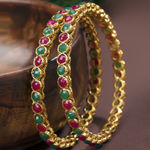 Buy Sukkhi Pretty Kempu Stone Gold Plated (Set of 2) Bangle For Women 2.8 - Purplle