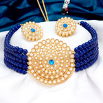 Buy Sukkhi Lovely Gold Plated Dark Blue Pearl Choker Necklace Set for Women - Purplle
