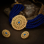 Buy Sukkhi Lovely Gold Plated Dark Blue Pearl Choker Necklace Set for Women - Purplle