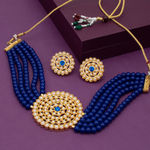 Buy Sukkhi Lovely Gold Plated Dark Blue Pearl Choker Necklace Set for Women - Purplle