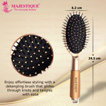Buy Majestique Oval Detangler Hair Brush | Anti-Static Nylon Bristles | Paddle Brush for All Hair Types - 1Pc/Golden - Purplle