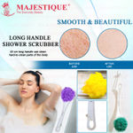 Buy Majestique Long Handle Loofah with Smooth Grip | Easy Reach Body Back Scrubber Bathing Loofah | Exfoliating, Clean Soothe Skin - Multicolor - Purplle