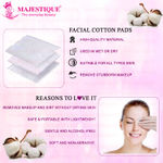 Buy Majestique 100Pcs Soft Touch Facial Cotton Pads | Makeup Remover Wipes for Cleansing Skin & Nail Polish Remover | Facial Care Tissues for Gentle Skin Care - Purplle