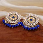 Buy Crunchy Fashion Gold-Toned Kundan and Blue Beads Round Shape Earrings - RAE1737 - Purplle