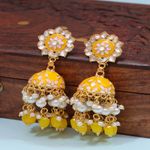 Buy Crunchy Fashion Gold-Plated Enamel Meenakari Floral Kundan Yellow Pearl Jhumka Jhumki Earrings - RAE1752 - Purplle