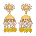 Buy Crunchy Fashion Gold-Plated Enamel Meenakari Floral Kundan Yellow Pearl Jhumka Jhumki Earrings - RAE1752 - Purplle