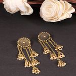 Buy Crunchy Fashion Retro Big Gold Jhumka With White Beads Long Chain Tassel Hangers Earrings - RAE1783 - Purplle
