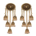 Buy Crunchy Fashion Retro Big Gold Jhumka With White Beads Long Chain Tassel Hangers Earrings - RAE1783 - Purplle