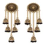 Buy Crunchy Fashion Retro Big Gold Jhumka With Black Beads Long Chain Tassel Hangers Earrings - RAE1785 - Purplle