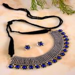 Buy Crunchy Fashion German Silver Oxidised Antique Boho Studded Blue Stone Designer Choker Necklace Set With Earrings Handmade Dori Thread CFS - CFS0353 - Purplle