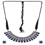 Buy Crunchy Fashion German Silver Oxidised Antique Boho Studded Blue Stone Designer Choker Necklace Set With Earrings Handmade Dori Thread CFS - CFS0353 - Purplle