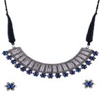 Buy Crunchy Fashion German Silver Oxidised Antique Boho Studded Blue Stone Designer Choker Necklace Set With Earrings Handmade Dori Thread CFS - CFS0353 - Purplle