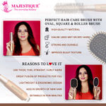 Buy Majestique Paddle Detangling, Oval, and Round Hair Brush Set with Soft Nylon Bristles for Blow Drying and Straightened look - 3Pcs/Gold - Purplle