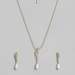 Buy Estele Women Gold Plated Pearl Drop Chain Necklace Set - Purplle