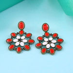 Buy Estele Gold Plated Oxidised Red Flower Fancy Stylish Hanging Earrings for Women - Purplle
