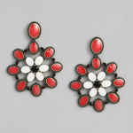 Buy Estele Gold Plated Oxidised Red Flower Fancy Stylish Hanging Earrings for Women - Purplle