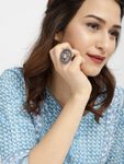 Buy Fida Ethnic Oxidised Silver-Toned Flower Finger Ring for Women - Purplle
