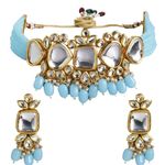 Buy Accessher Gold tone Kundan Choker Jewellery set embellished with turquoise blue beads and pearls for women and girls - Purplle