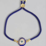 Buy Blueberry Blueberry Women Navy Blue White Gold-Plated Studded Evil Eye Enamelled Charm Bracelet - Purplle