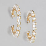 Buy Blueberry Blueberry White Gold-Plated Beaded Crescent Shaped Half Hoop Earrings - Purplle