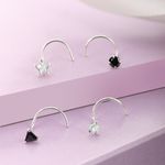 Buy ZAVYA 925 Sterling Silver Rhodium-plated Minimal CZ Studded Nose Pin Set | With Certificate of Authenticity and 925 Hallmark - Purplle