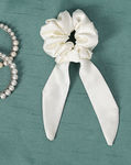 Buy Mueras Long Tail Satin Scrunchie in Ivory White - Purplle