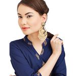 Buy Bamboo Tree Jewels White Beads Pearl Kundan Gold Chandbali Earrings - Purplle