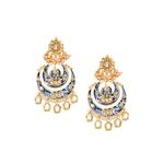 Buy Bamboo Tree Jewels Blue & White Beaded Gold-Toned Kundan Chandbali - Purplle