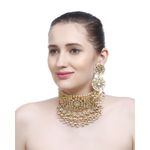 Buy Bamboo Tree Jewels White Beaded Kundan Necklace & Earring Set Gold Color - Purplle