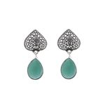 Buy Bamboo Tree Jewels Green StoneTeardrop Shaped Drop Silver Earrings - Purplle