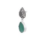 Buy Bamboo Tree Jewels Green StoneTeardrop Shaped Drop Silver Earrings - Purplle