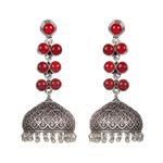 Buy Bamboo Tree Jewels Red Stone Dome Shaped Silver Jhumkas - Purplle