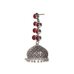 Buy Bamboo Tree Jewels Red Stone Dome Shaped Silver Jhumkas - Purplle